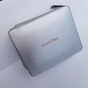 Pandora Travel Jewelry Case/Box Organizer Silver Zippered 6x5x2.5"